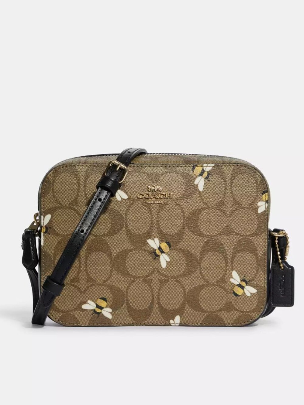 🐝Coach Mini Camera Bag Khaki Sig Crossbody Purse BEES C8671 Bumblebees 🐝🐝♥️ - Picture 2 of 16
